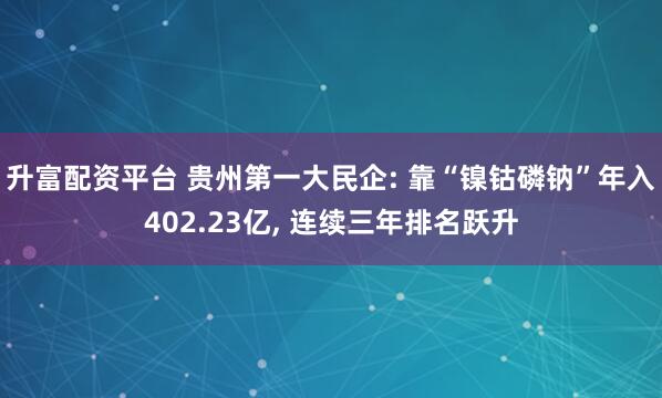 升富配资平台 贵州第一大民企: 靠“镍钴磷钠”年入402.23亿, 连续三年排名跃升