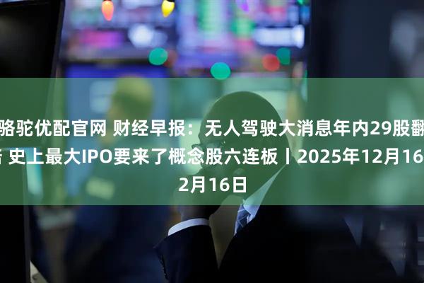 骆驼优配官网 财经早报：无人驾驶大消息年内29股翻倍 史上最大IPO要来了概念股六连板丨2025年12月16日